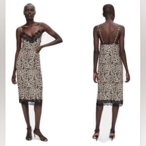 Zara Leopard Animal Print Slip Pin Up Midi Dress XL
